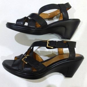 Easy Spirit Black Leather Straps Wedge Sandals 6